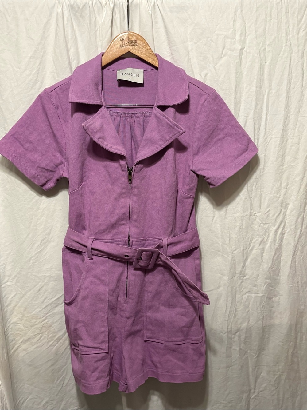 HÄUSEN Lavender Denim Short-Sleeve Utility Jumpsuit with Belt